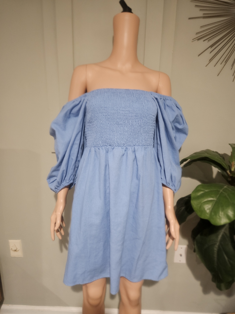 Tuckernuck Annie Smocked Mini Dress In Beaufort Blue. Size Med - Picture 10 of 16